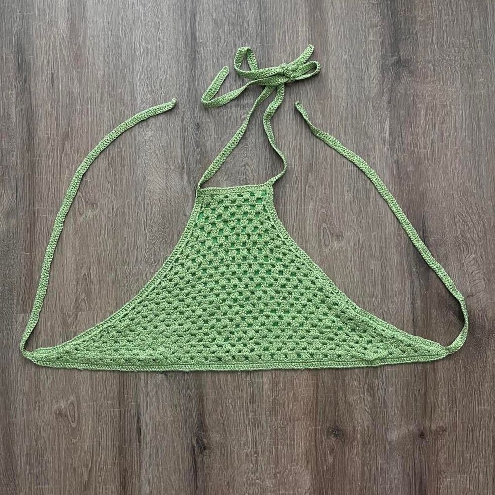 White Fox Sparkly Green Crochet Top